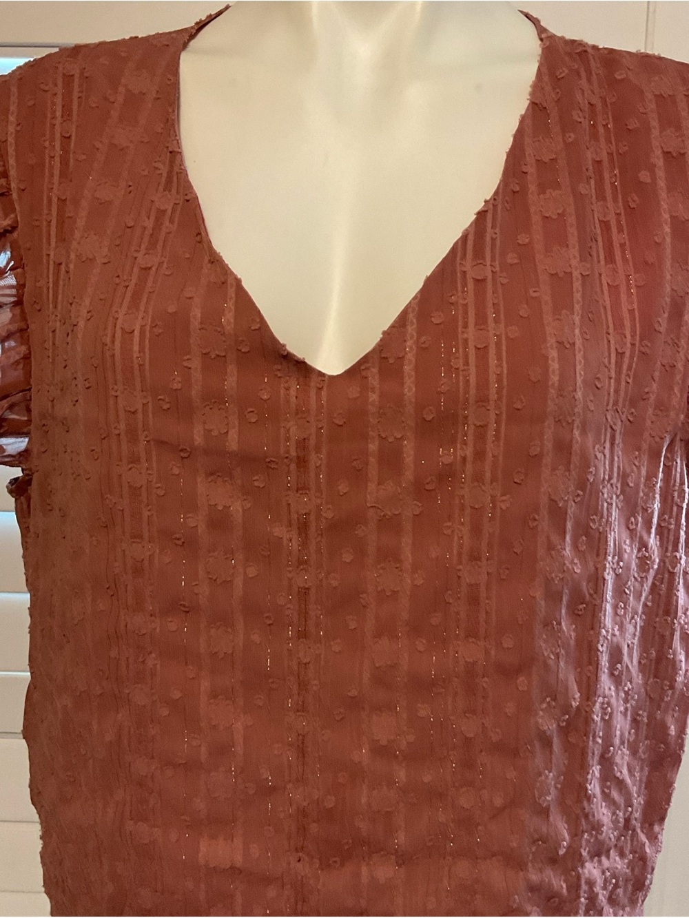 SHEIN Rust Ruffle Sleeve V-Neck Blouse - Picture 2 of 7